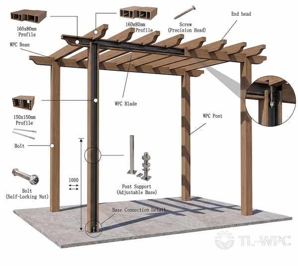 tl wpc square pergola columns